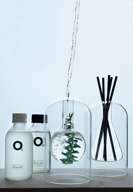 'FragranceLab' Double Pack : Triangle + Ball Shape Glass Jars PLUS 2 Fragrance Oils + 2 x Sets Diffuser Reeds